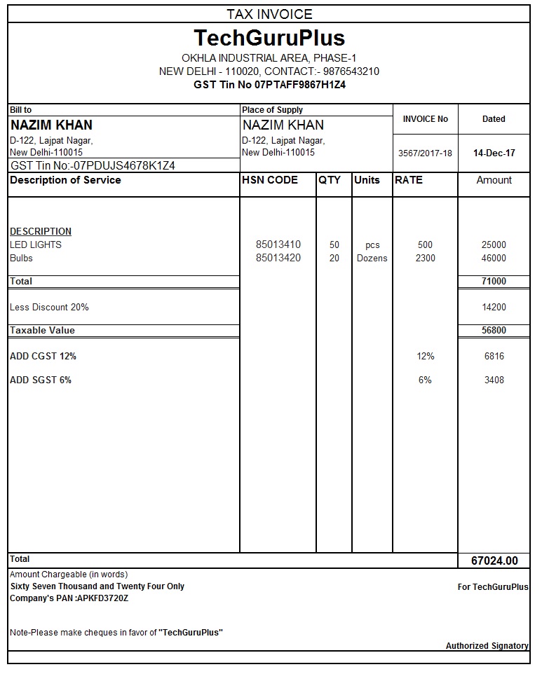 Format Of Gst Bill In Excel