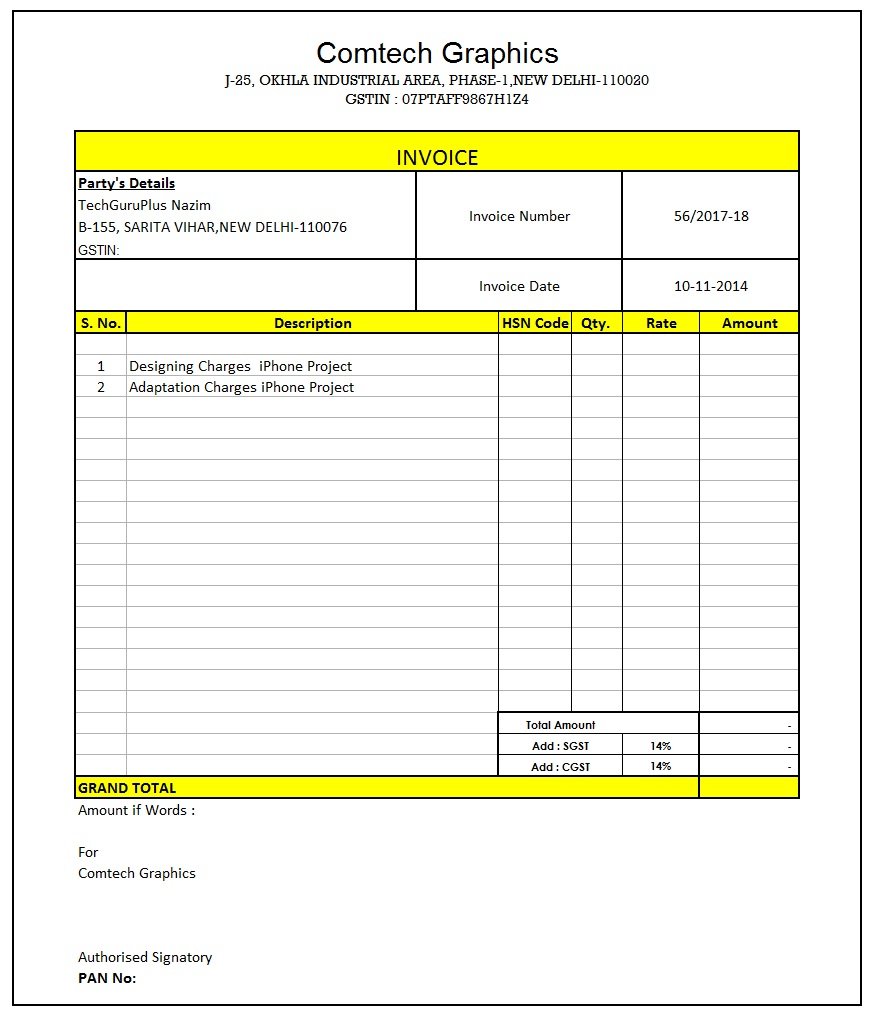 GST Tax Invoice Format in Excel, Word, PDF and PDF 