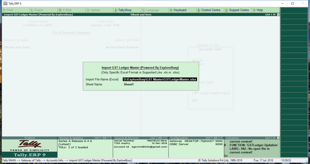 Excel To Tally GST Ledger Master Import TDL For Tally ERP 9