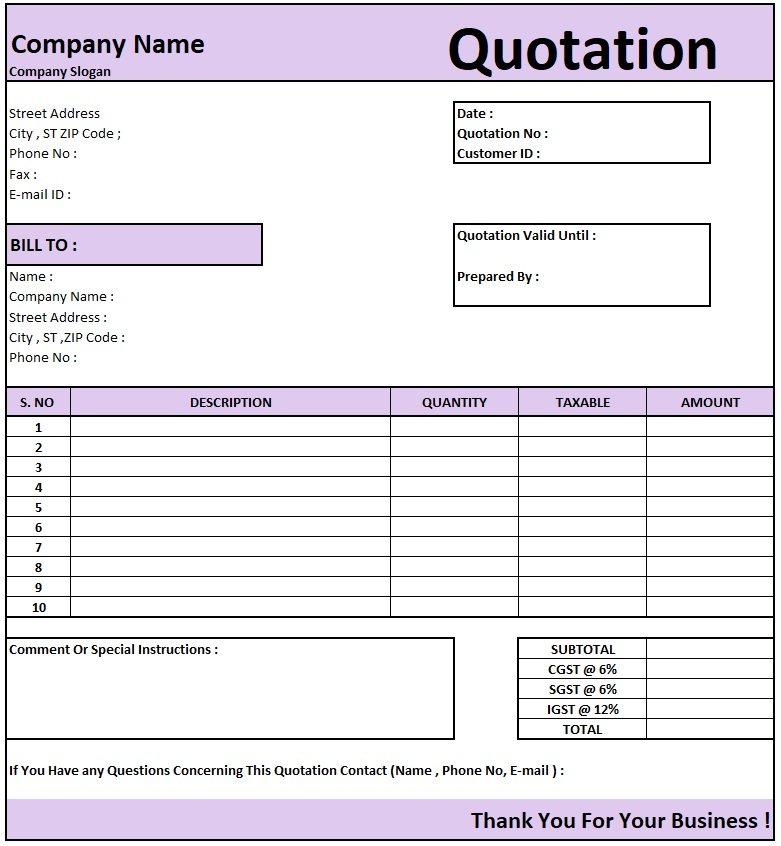 Computer Amc Quotation Format Sample , Download Quotation Format in Excel