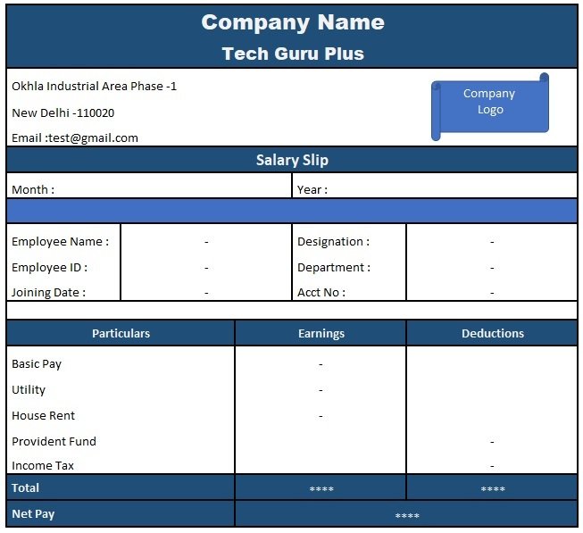 Employee Pay Slip Format , Salary Slip Format In Excel Download Free