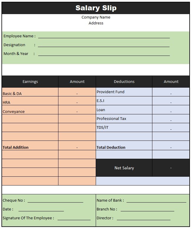 Employee Salary Slip Format Download , Pay Slip Format Excel