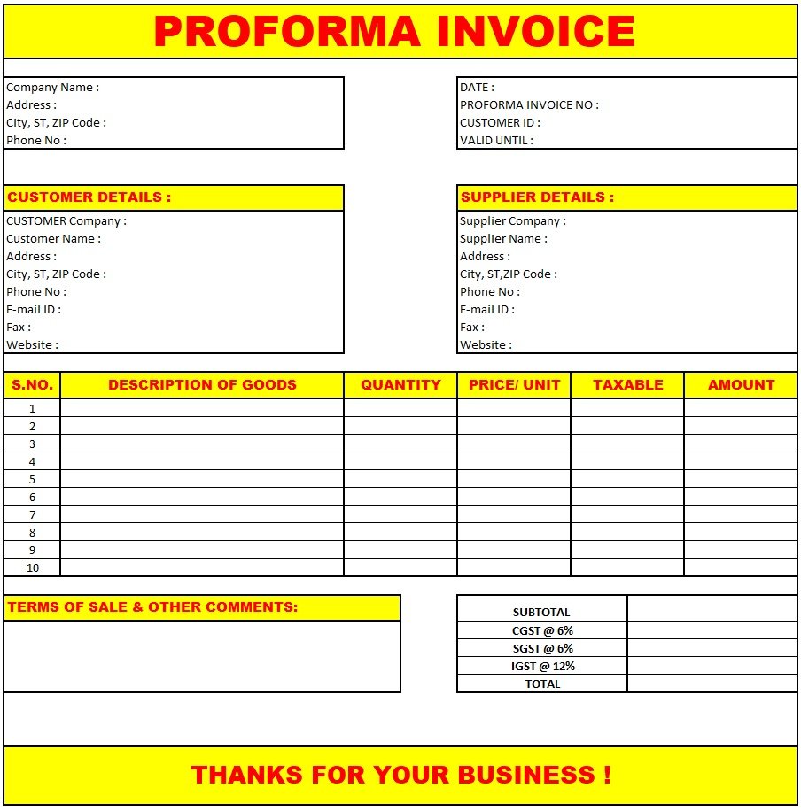 Proforma Invoice Excel Format , Download Proforma Invoice In Excel