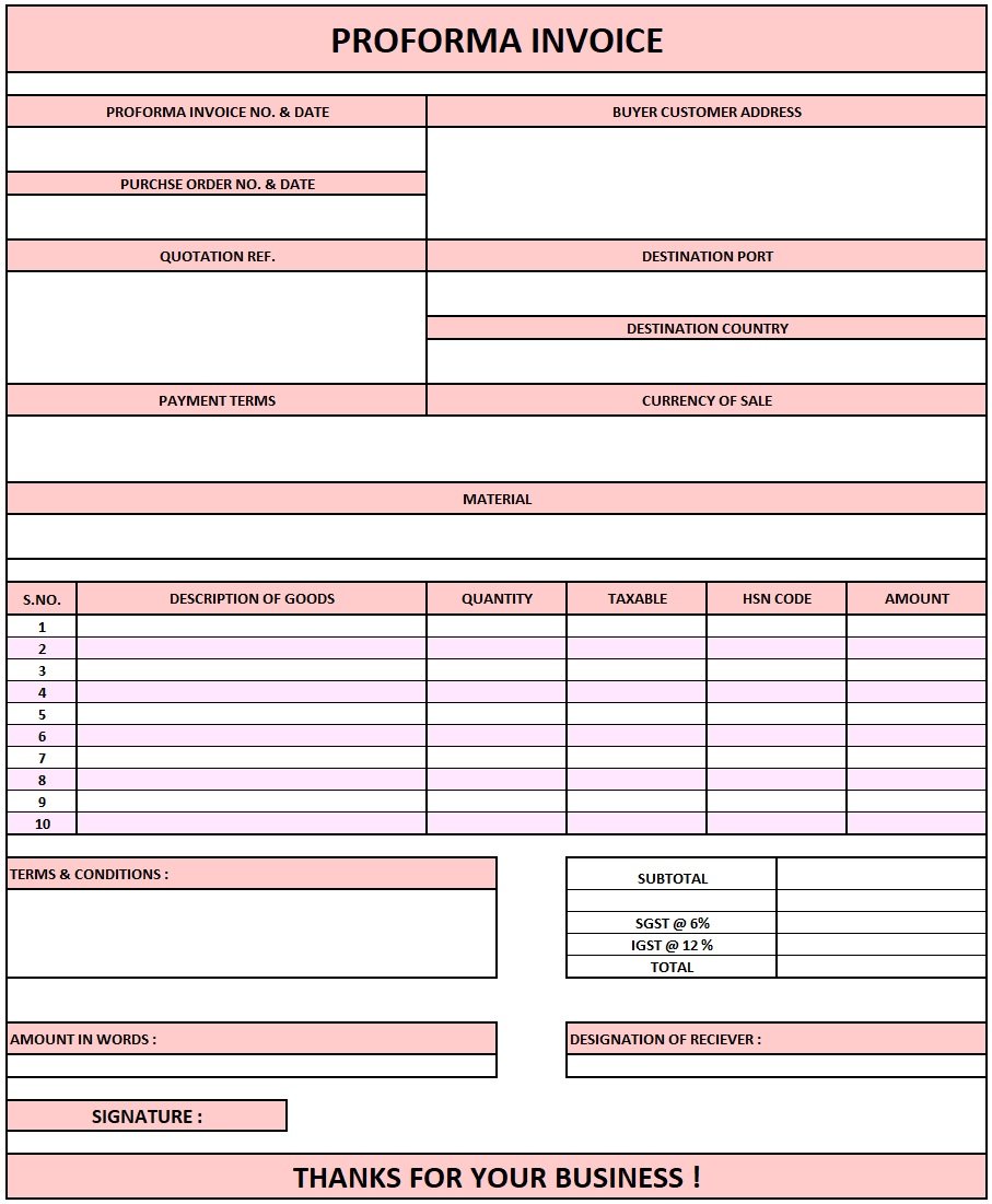 Proforma Invoice In Quickbooks, Download Proforma Invoice In Excel