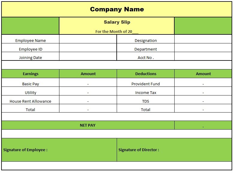Pvt Ltd Company Salary Slip Format Pay Slip Format Excel