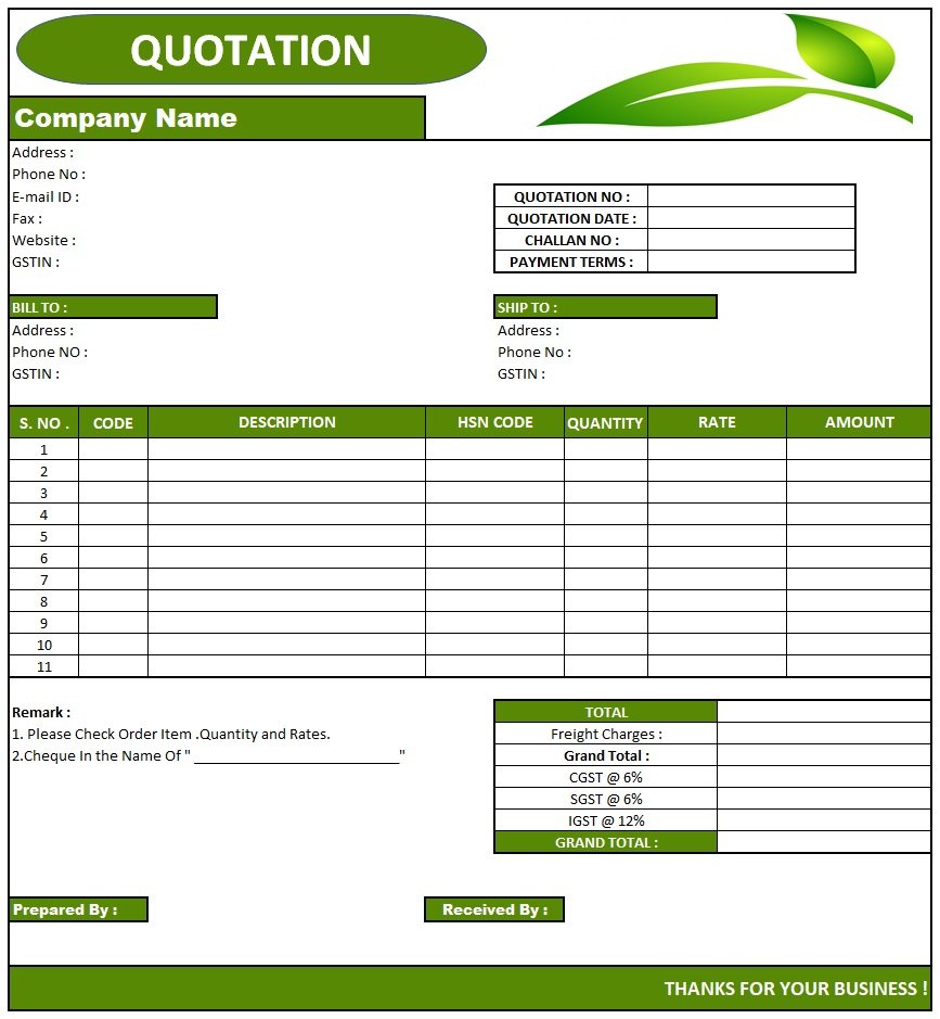 Quotation Mail Format , Download Quotation Format in Excel