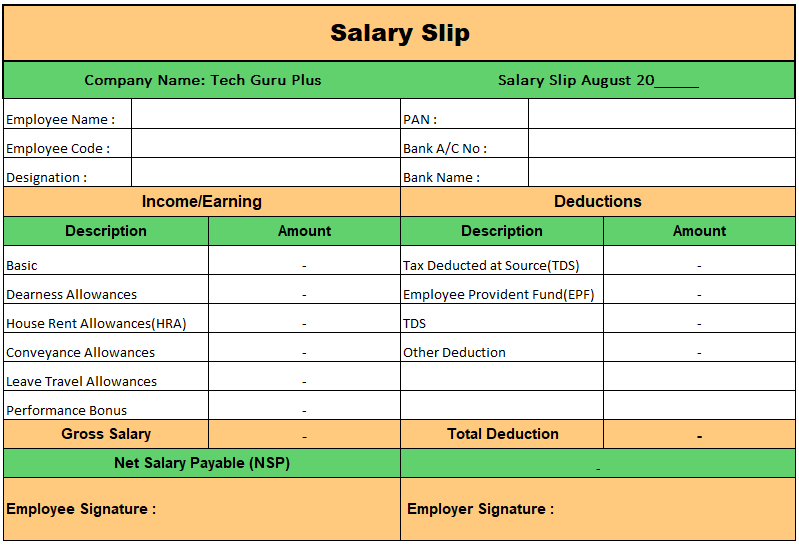 Salary Slip Generator Using Excel Format , Salary Slip Format In Excel Download Free