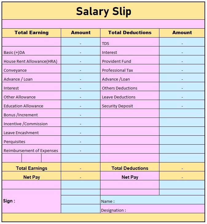 Salary Slip Template India Download Salary Slip Format In Excel Download Free