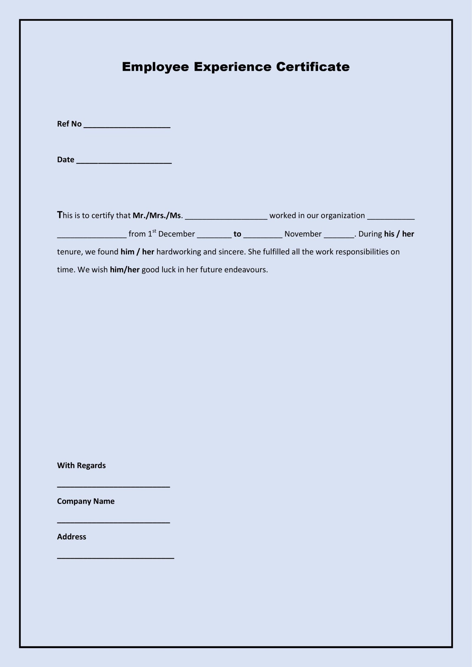 Relieving and experience letter format in word free download