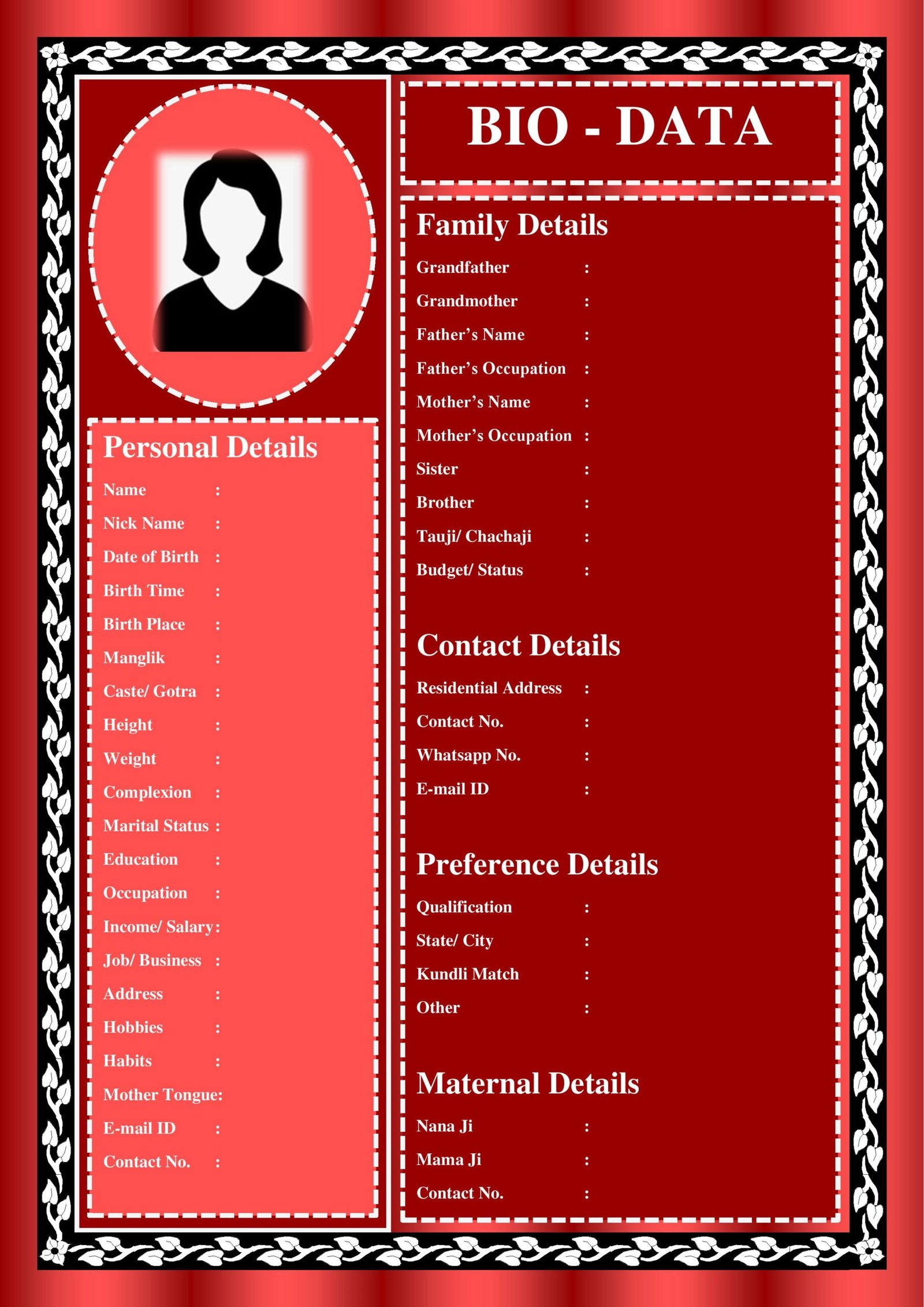 Sample Family Description for Matrimony