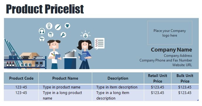 Blue Product Price List Template In Excel (Download.Xlsx)