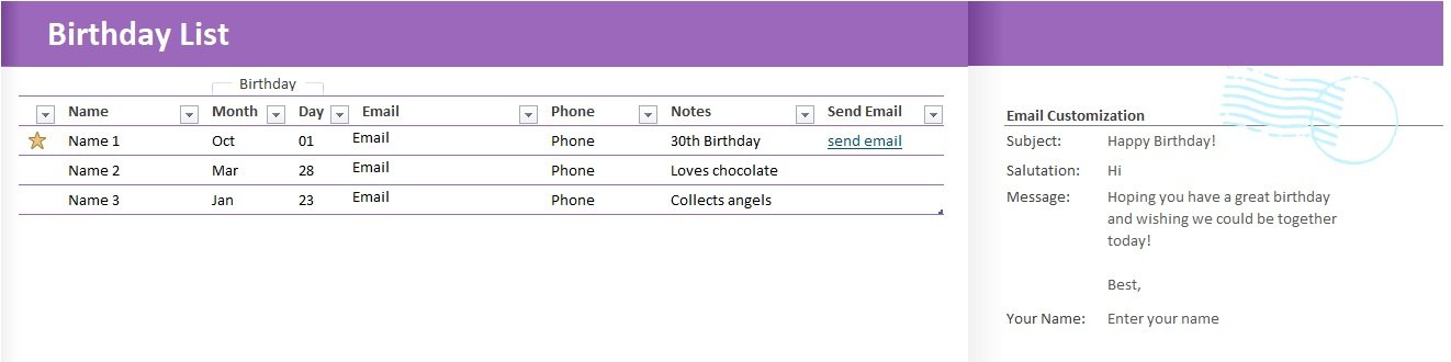 Birthday List Template In Excel (Download.xlsx)