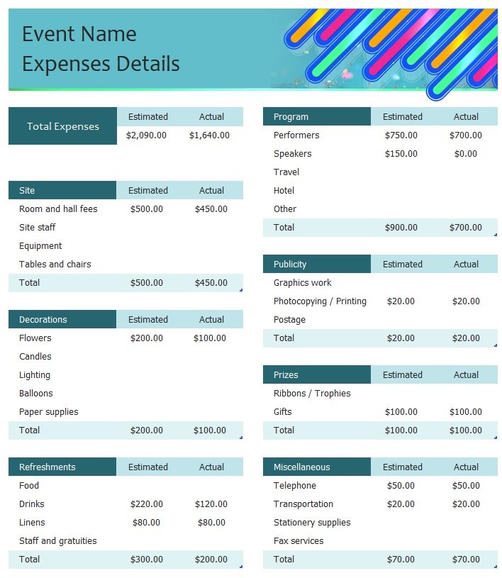 Event Budget Simple Template In Excel (Download.xlsx)