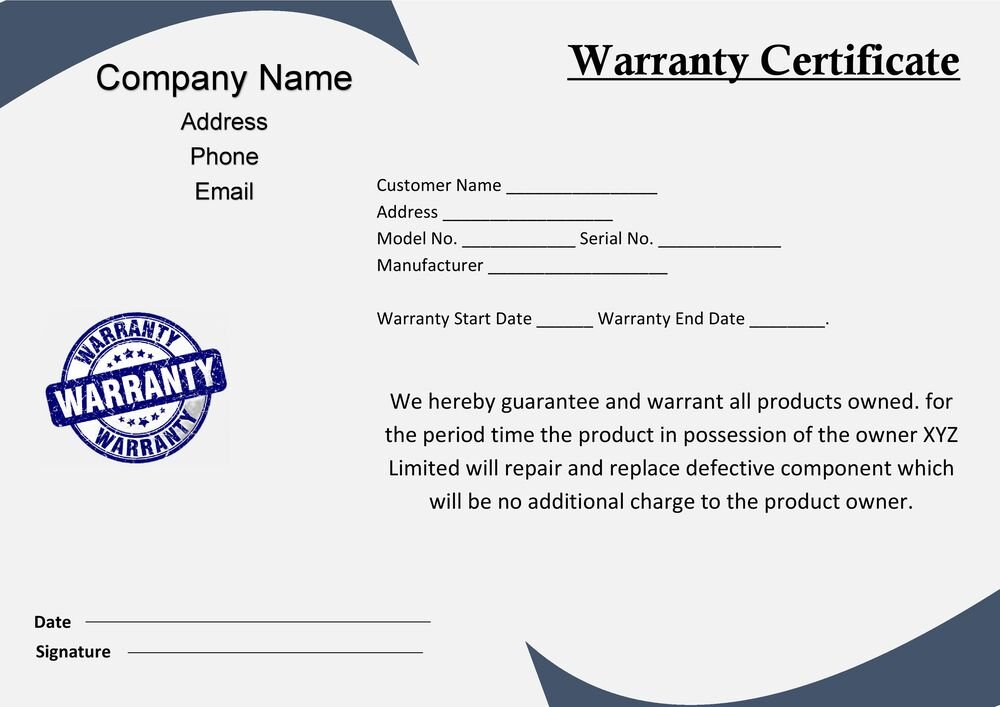Warranty Certificate for Product  (FREE Word - PDF)