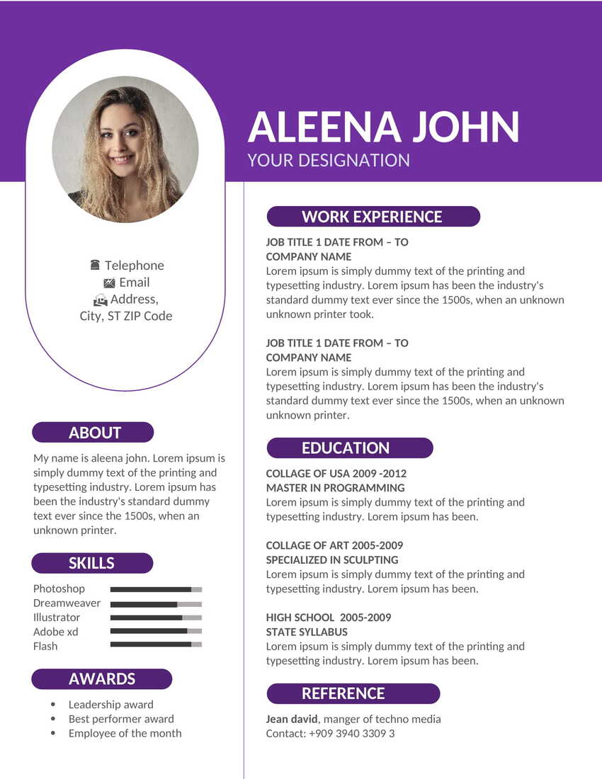 Free simple resume template download