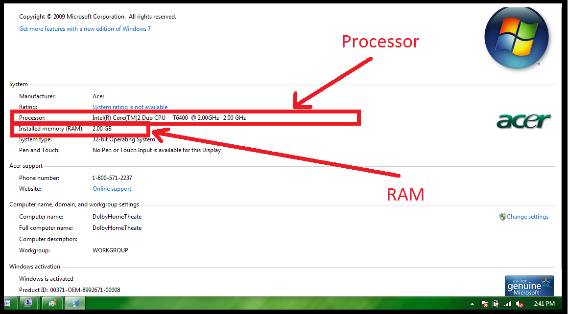 how to check processor and ram of laptop