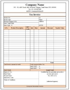 GST Invoice Format in Excel, Word, PDF and JPEG (Format No. 7)