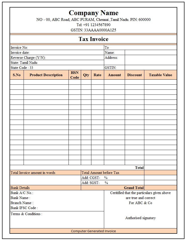 Gst Tax Invoice Format In Excel