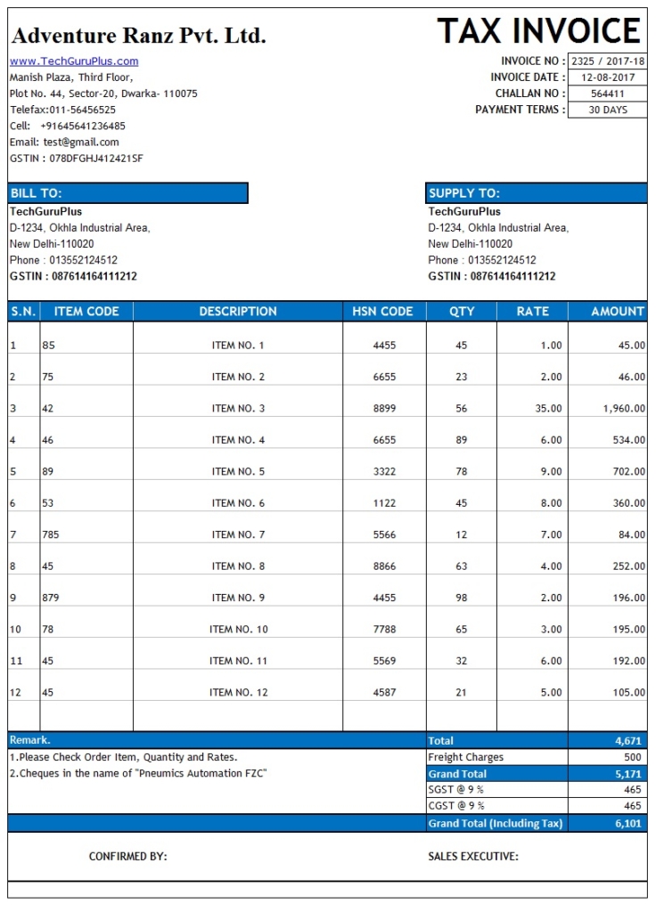 GST Invoice Format in Excel, Word, PDF and JPEG (Format No. 15)