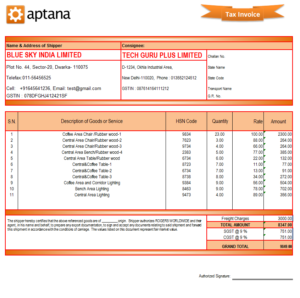 Company Invoice Format in Excel .xls file Download