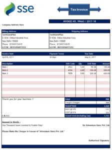 Advance Invoice Format in Excel .xls file Download