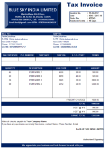 Professional Invoice Format in Excel .xls file Download