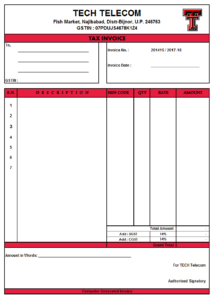 GST Invoice Format in Excel, Word (Format No. 22) .xls, .doc file