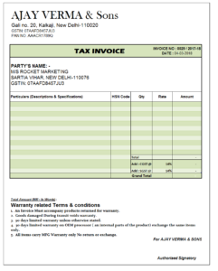 GST Invoice Format in Excel, Word (Format No. 26) .xls, .doc file