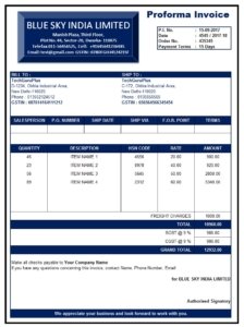 Proforma Invoice Format in Excel Sheet Free Download .xls