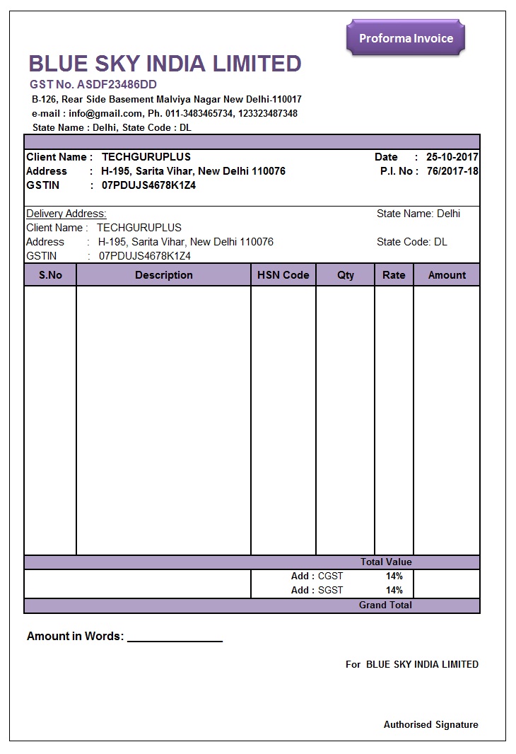 free gst billing format in excel