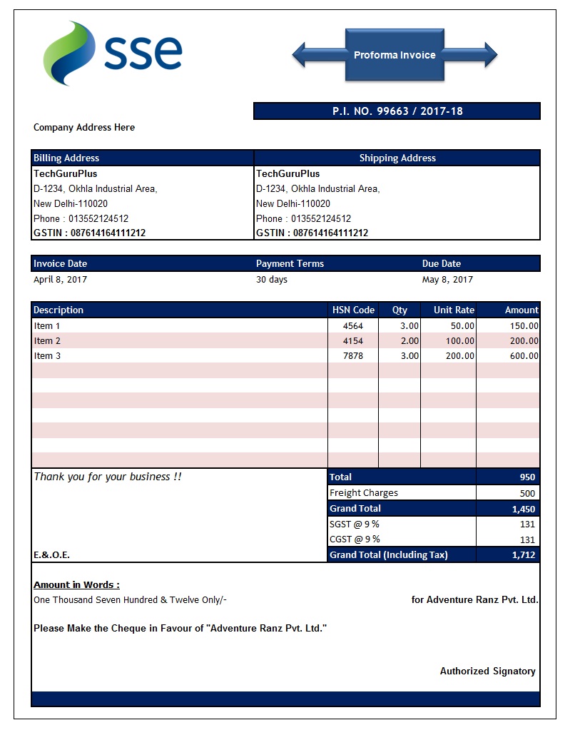 samples of invoices apex