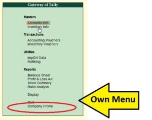 TDL Deployment: Full Coding-Make Own Menu in Tally