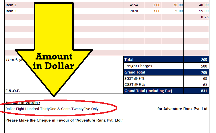 amount in dollar in excel