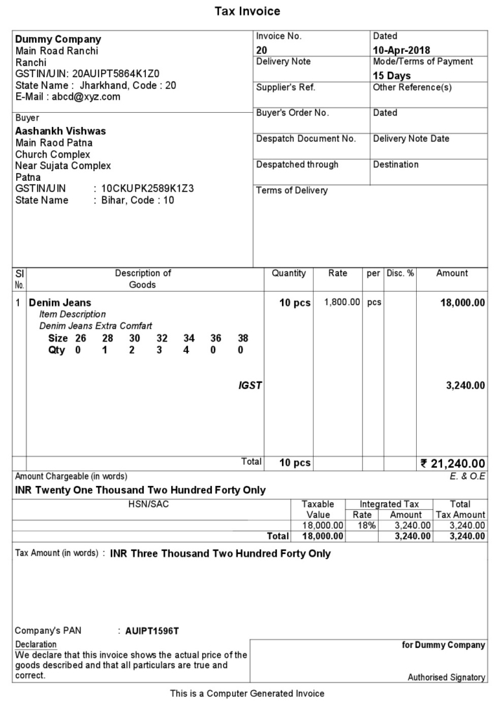 Garments GST Invoice TDL for Tally ERP 9