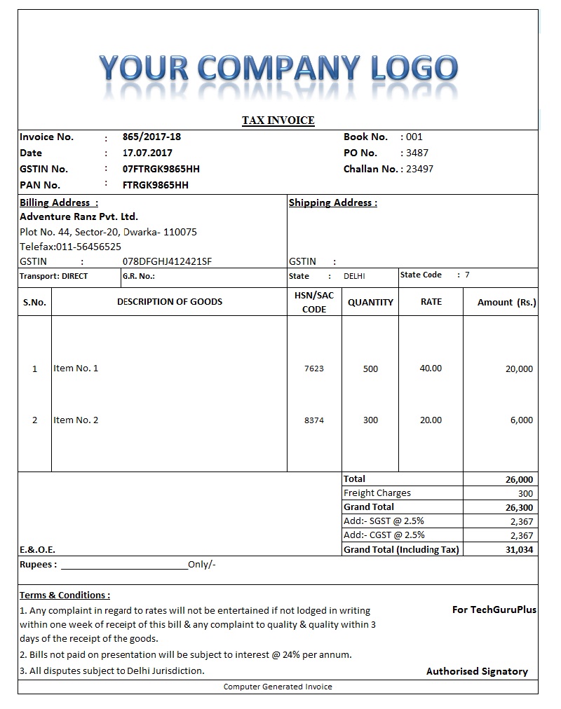 Free gst billing format in excel bdamax