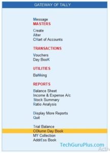 Tally Prime Column Daybook TDL Code