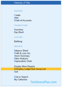 Tally Prime Display all Ledger and Sub Groups TDL File