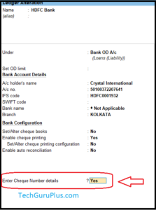 Tally Prime “Automatic Cheque number generation “TDL File
