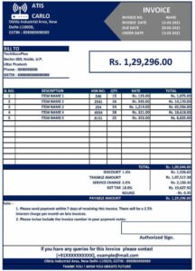 Blank Invoice Template of GST Invoice Format in Excel (Download .xlsx file)