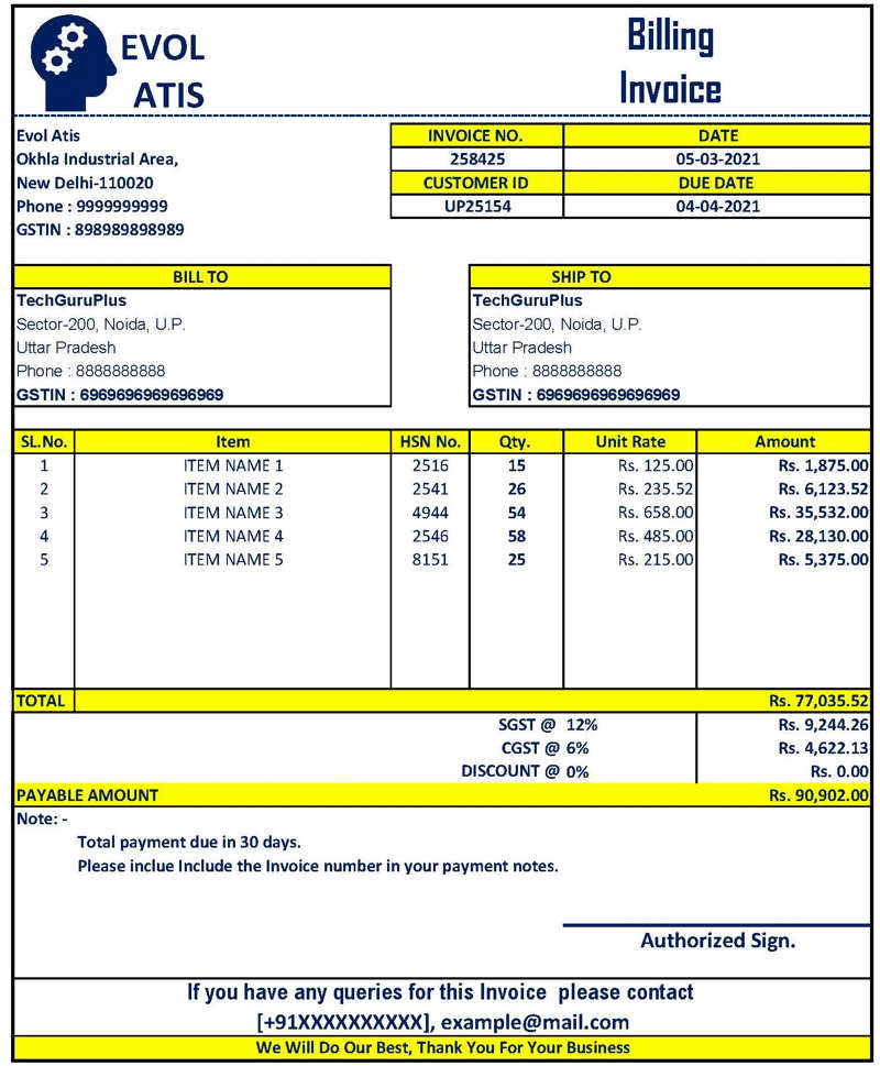 Gst Invoice Format In India