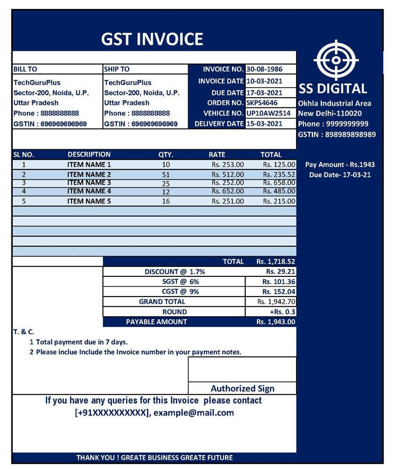 Most Useful GST Invoice Format in Excel (Download .xlsx file)