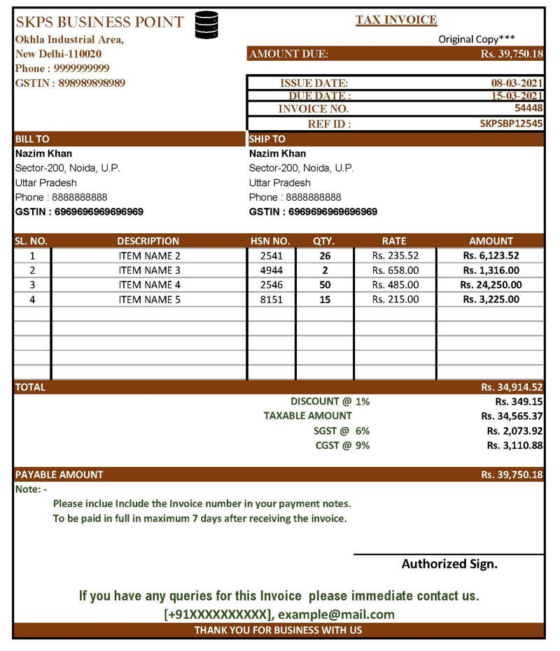 Excel Invoice Template Gst