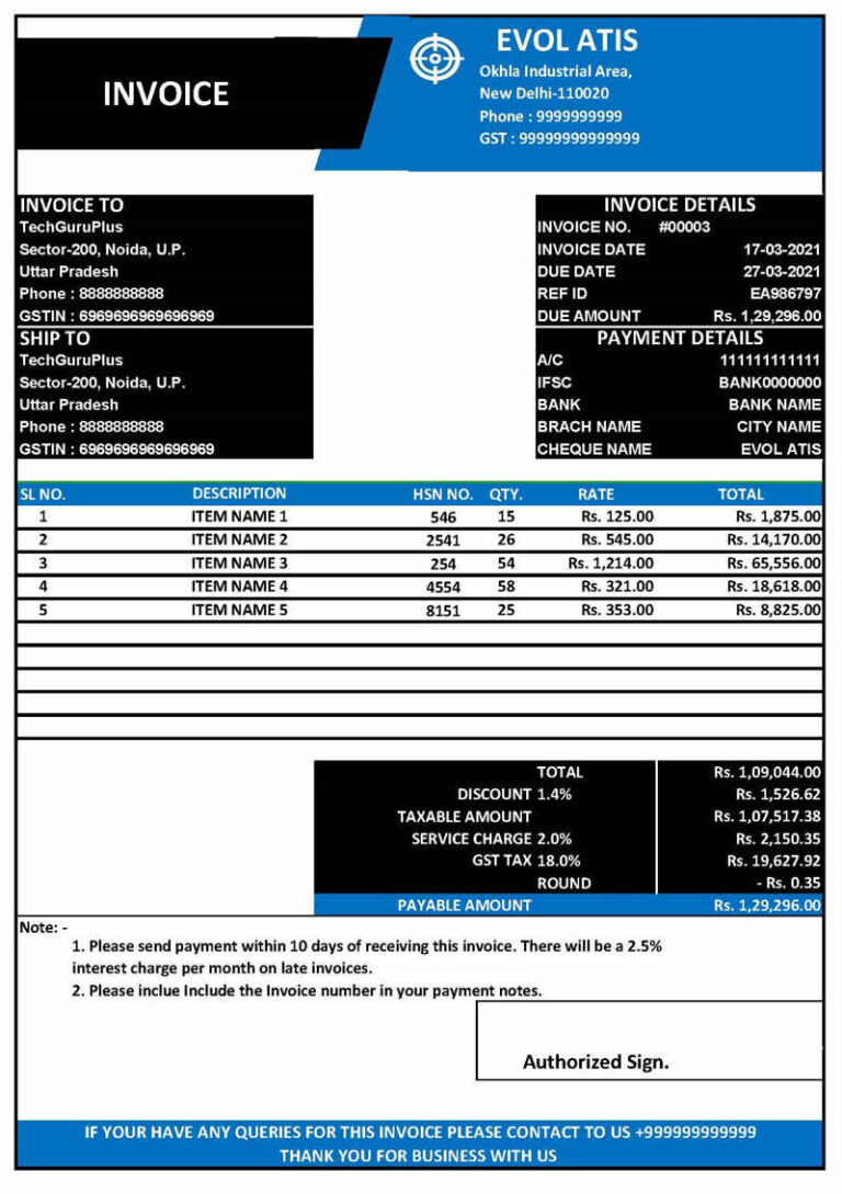 Sales Receipt Of GST Invoice Format In Excel (Download .xlsx File)