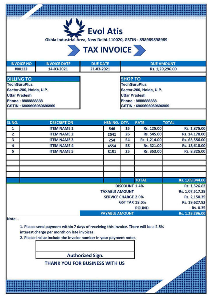 Valuable Template Of GST Invoice Format In Excel (Download .xlsx File)