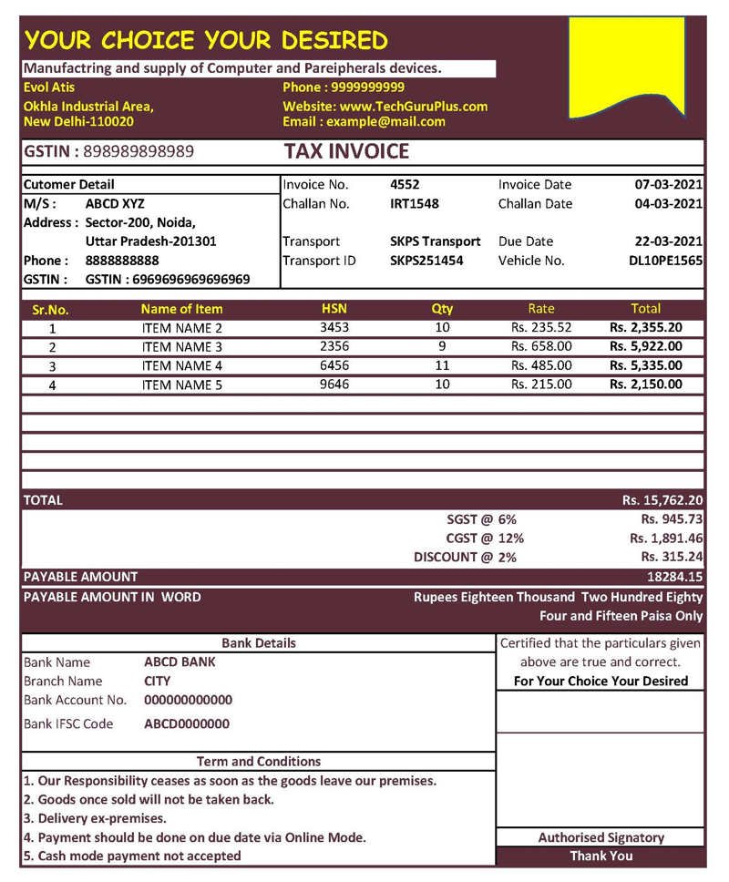 Gst Invoice Excel Sheet