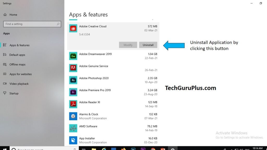 Uninstall Application from Apps Setting in Windows 10
