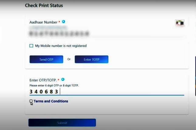 Step-4-Enter OTP to Check PVC Aadhaar Card Status