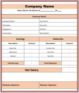 Cash Pay Slip Format | Pay Slip Format Excel