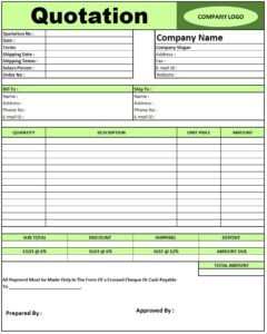 Construction Quotation Format | Download Quotation Format in Excel