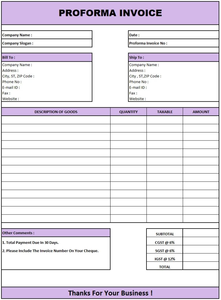 Definition of Proforma Invoice | Download Proforma Invoice In Excel